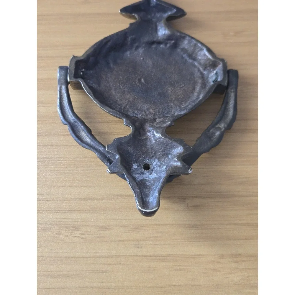 Vintage Neoclassical Solid Brass Door Knocker With Ram Head And Blank Cartouche